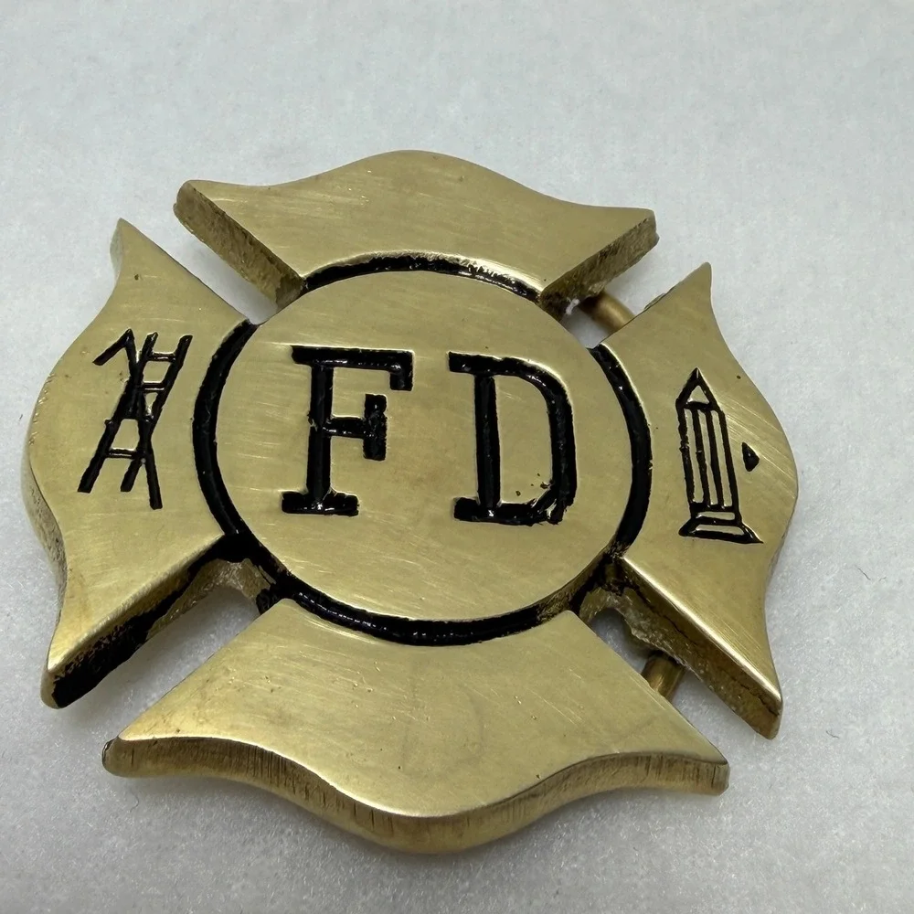 Vintage Solid Brass Firefighter Maltese Cross Belt Buckle Taiwan ROC 883